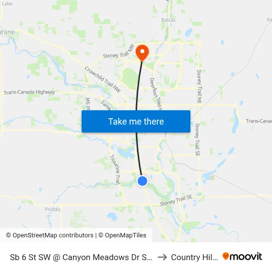 Sb 6 St SW @ Canyon Meadows Dr SW to Country Hills map