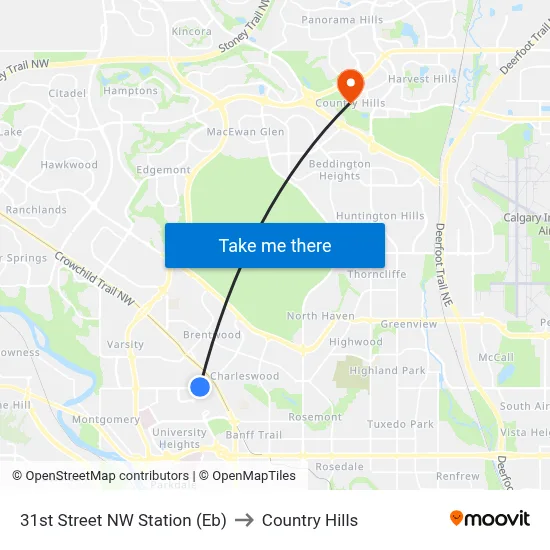 31st Street NW Station (Eb) to Country Hills map