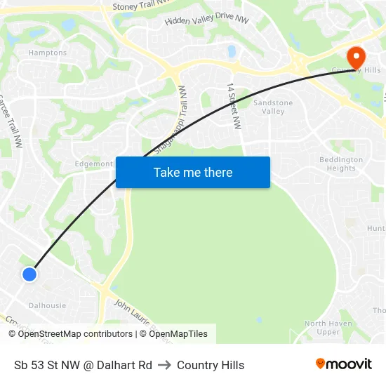 Sb 53 St NW @ Dalhart Rd to Country Hills map