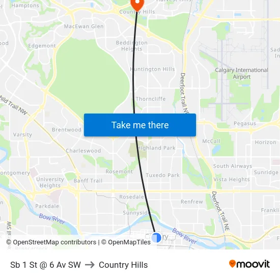 Sb 1 St @ 6 Av SW to Country Hills map