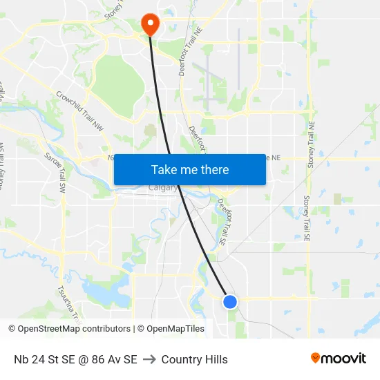 Nb 24 St SE @ 86 Av SE to Country Hills map