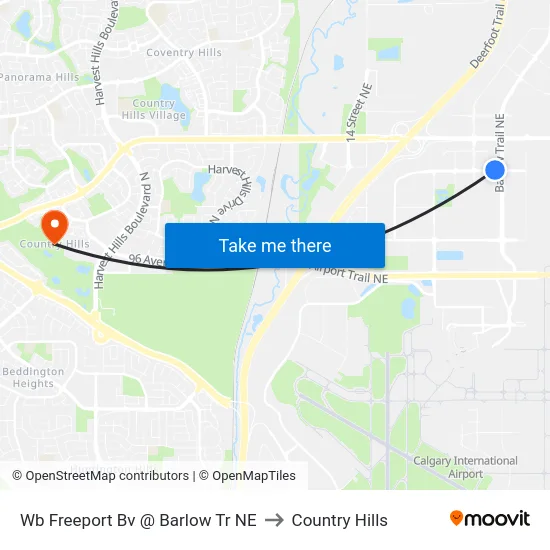 Wb Freeport Bv @ Barlow Tr NE to Country Hills map