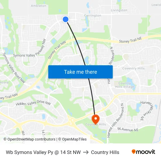 Wb Symons Valley Py @ 14 St NW to Country Hills map