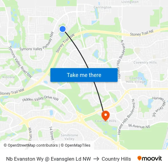 Nb Evanston Wy @ Evansglen  Ld NW to Country Hills map