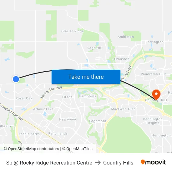 Sb @ Rocky Ridge Recreation Centre to Country Hills map