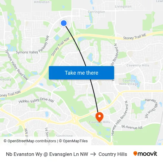 Nb Evanston Wy @ Evansglen Ln  NW to Country Hills map