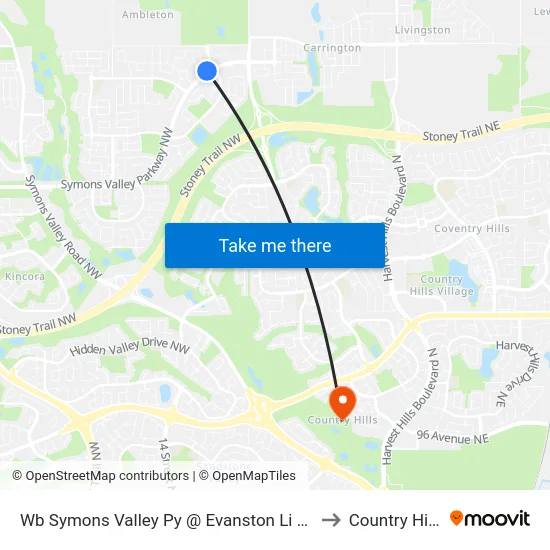 Wb Symons Valley Py @ Evanston Li NW to Country Hills map