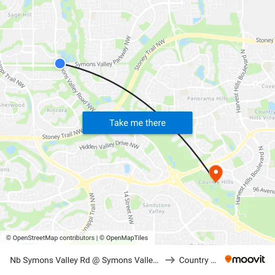 Nb Symons Valley Rd @ Symons Valley Py NW to Country Hills map