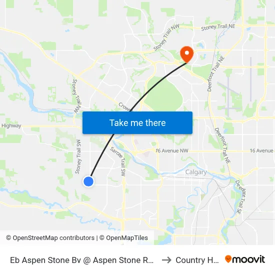 Eb Aspen Stone Bv @ Aspen Stone Rd SW to Country Hills map