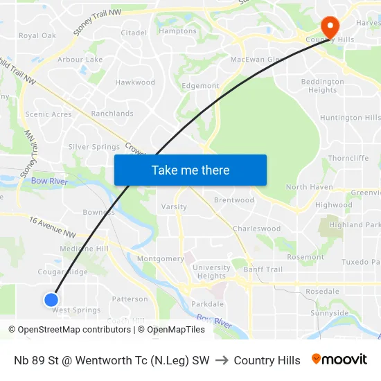 Nb 89 St @ Wentworth Tc (N.Leg) SW to Country Hills map