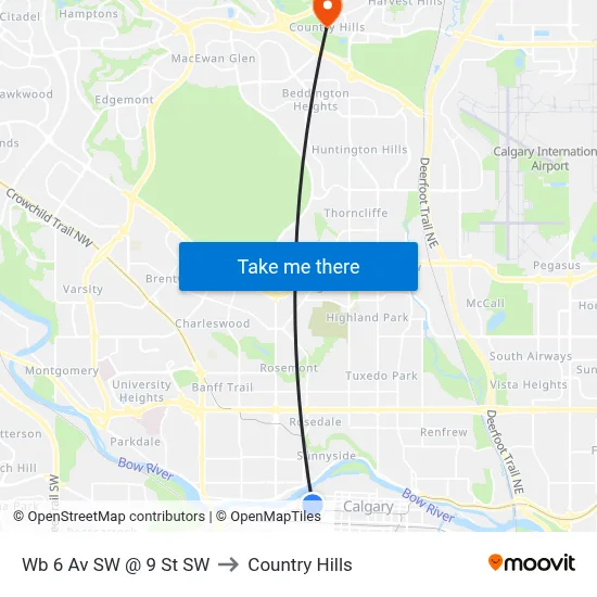 Wb 6 Av SW @ 9 St SW to Country Hills map