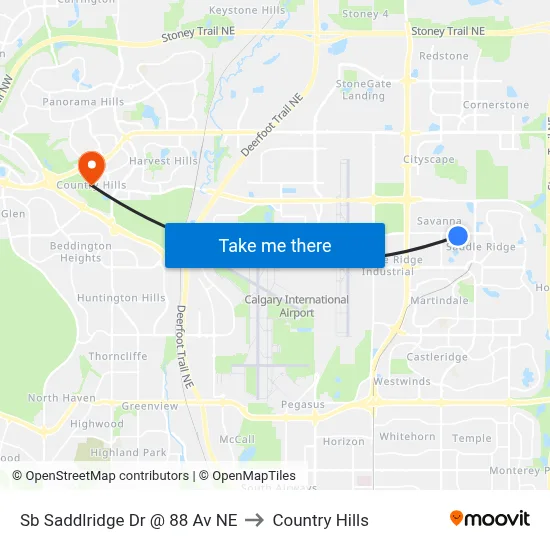 Sb Saddlridge Dr @ 88 Av NE to Country Hills map