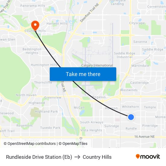 Rundleside Drive Station (Eb) to Country Hills map