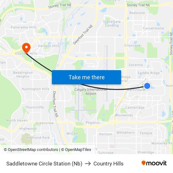 Saddletowne Circle Station (Nb) to Country Hills map