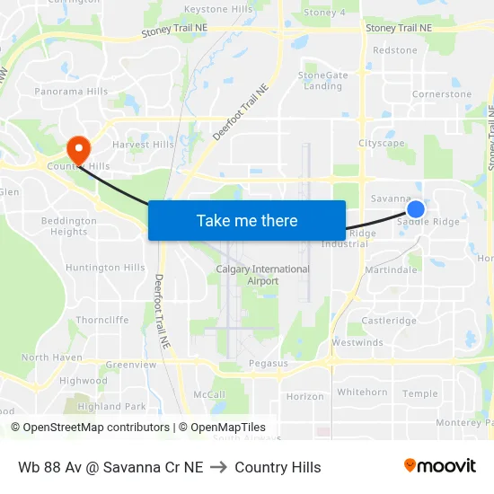 Wb 88 Av @ Savanna Cr NE to Country Hills map