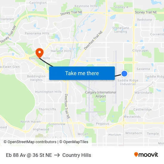 Eb 88 Av @ 36 St NE to Country Hills map
