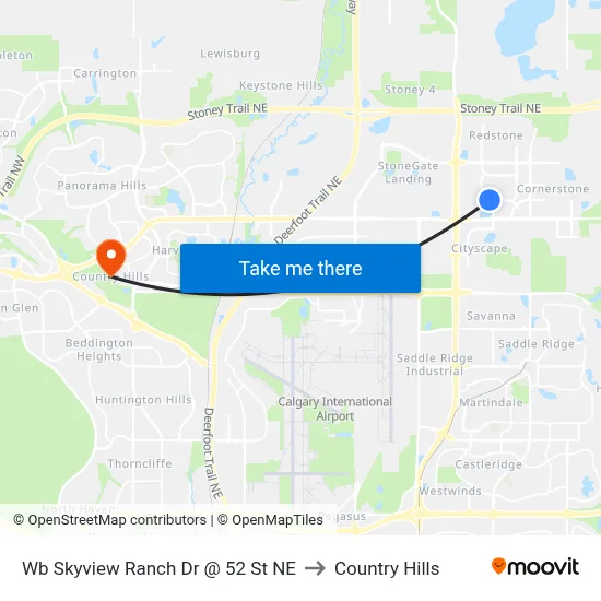 Wb Skyview Ranch Dr @ 52 St NE to Country Hills map