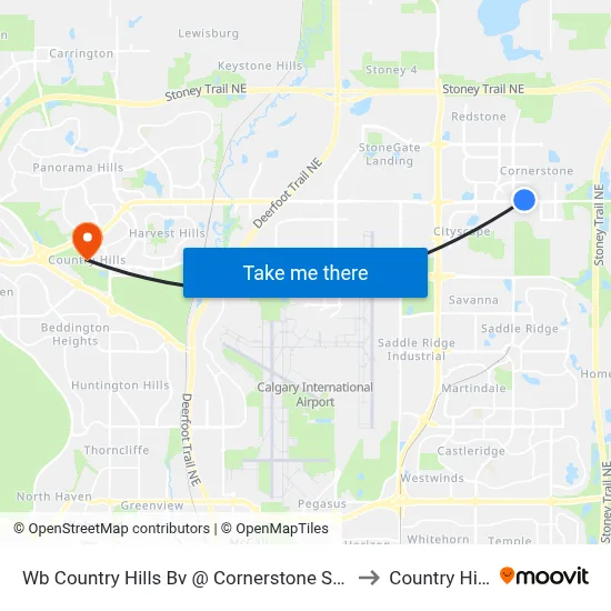 Wb Country Hills Bv @ Cornerstone St NE to Country Hills map