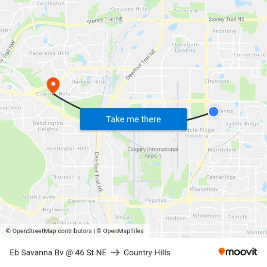 Eb Savanna Bv @ 46 St NE to Country Hills map