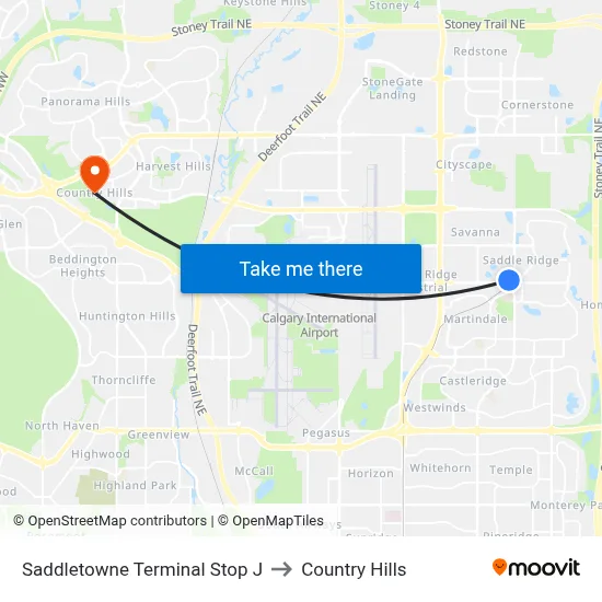 Saddletowne Terminal Stop J to Country Hills map