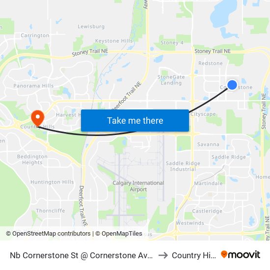 Nb Cornerstone St @ Cornerstone Av NE to Country Hills map