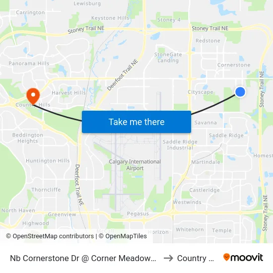 Nb Cornerstone Dr @ Corner Meadows Av NE to Country Hills map