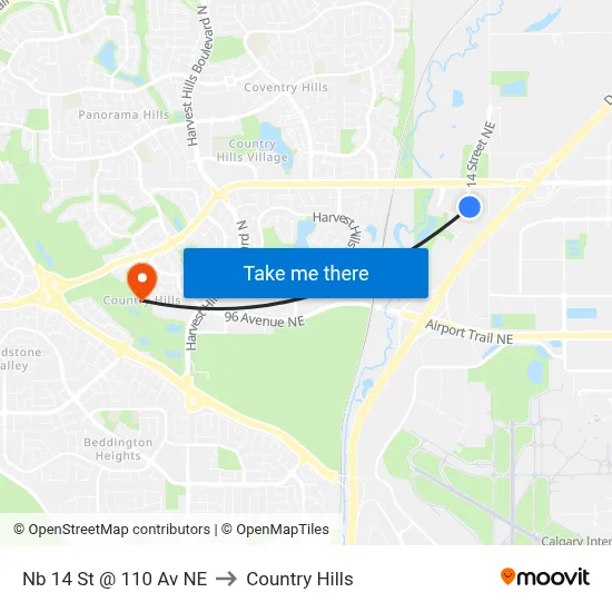 Nb 14 St @ 110 Av NE to Country Hills map