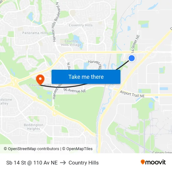 Sb 14 St @ 110 Av NE to Country Hills map