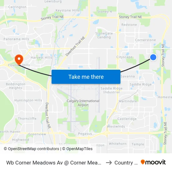Wb Corner Meadows Av @ Corner Meadows Link NE to Country Hills map