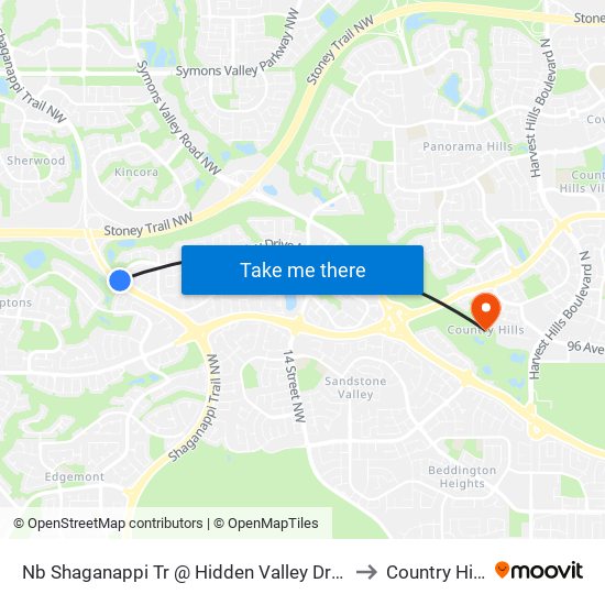 Nb Shaganappi Tr @ Hidden Valley Dr NW to Country Hills map