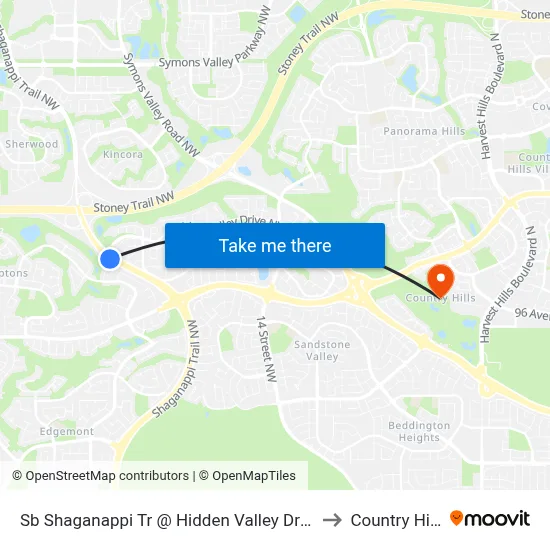 Sb Shaganappi Tr @ Hidden Valley Dr NW to Country Hills map