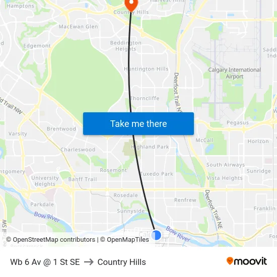 Wb 6 Av @ 1 St SE to Country Hills map