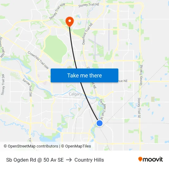 Sb Ogden Rd @ 50 Av SE to Country Hills map