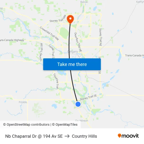 Nb Chaparral Dr @ 194 Av SE to Country Hills map