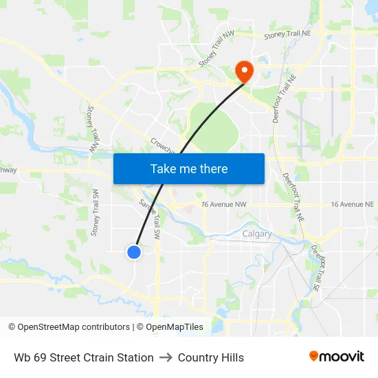 Wb 69 Street Ctrain Station to Country Hills map