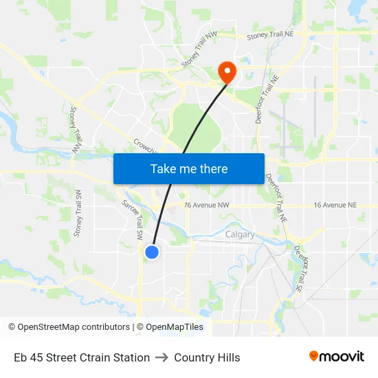 Eb 45 Street Ctrain Station to Country Hills map