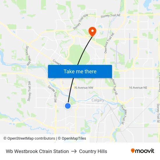 Wb Westbrook Ctrain Station to Country Hills map