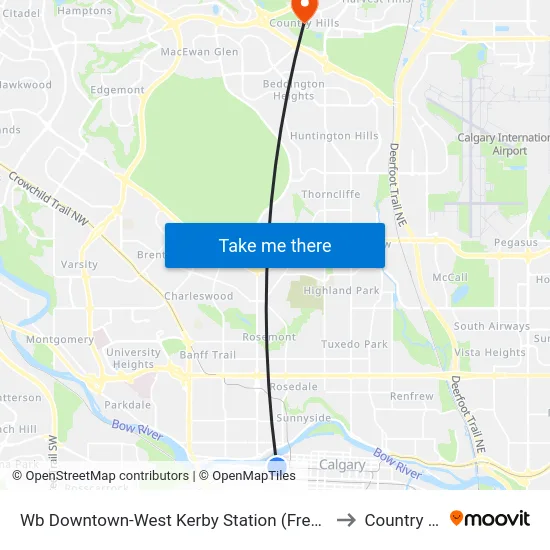 Wb Downtown-West Kerby Station (Free Fare Zone) to Country Hills map