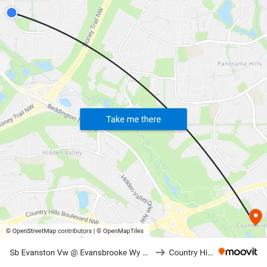 Sb Evanston Vw @ Evansbrooke Wy NW to Country Hills map