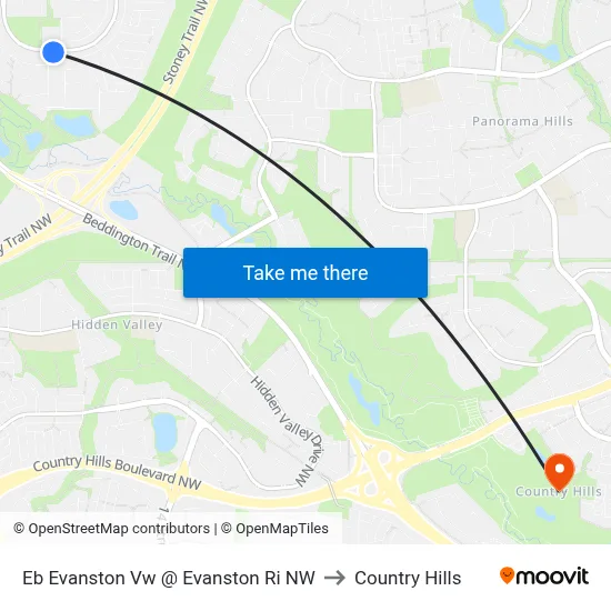 Eb Evanston Vw @ Evanston Ri NW to Country Hills map