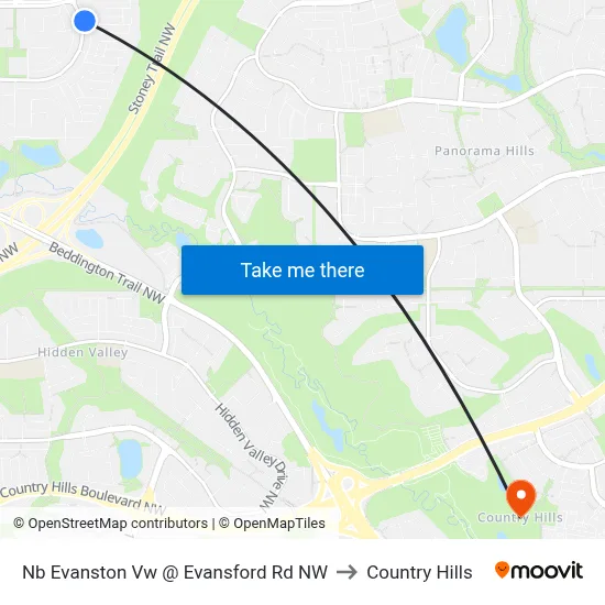 Nb Evanston Vw @ Evansford Rd NW to Country Hills map