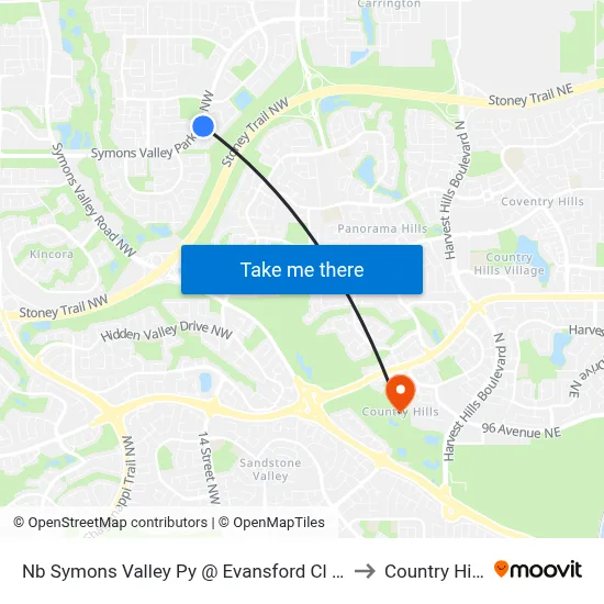 Nb Symons Valley Py @ Evansford Cl NW to Country Hills map