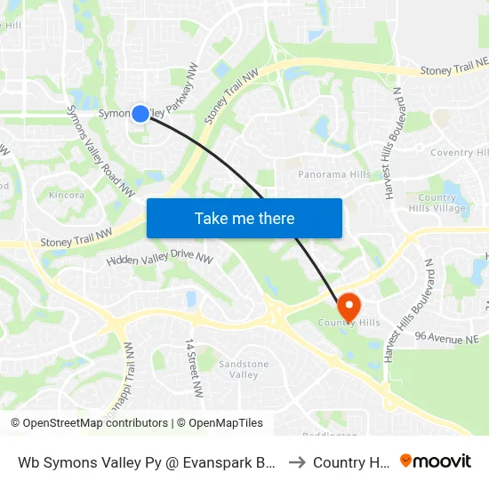 Wb Symons Valley Py @ Evanspark Bv NW to Country Hills map