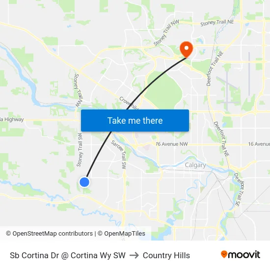 Sb Cortina Dr @ Cortina Wy SW to Country Hills map
