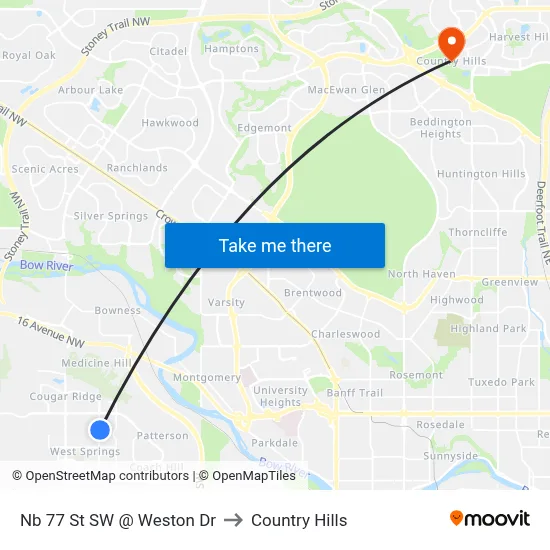Nb 77 St SW @ Weston Dr to Country Hills map