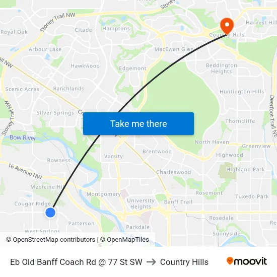 Eb Old Banff Coach Rd @ 77 St SW to Country Hills map