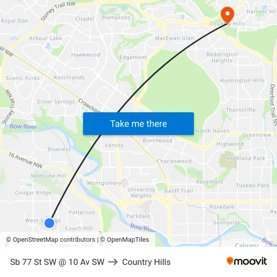 Sb 77 St SW @ 10 Av SW to Country Hills map