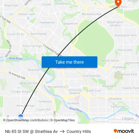 Nb 85 St SW @ Strathlea Av to Country Hills map