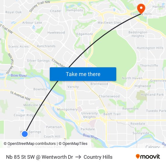 Nb 85 St SW @ Wentworth Dr to Country Hills map