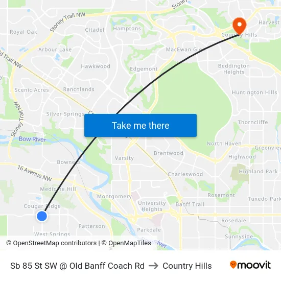 Sb 85 St SW @ Old Banff Coach Rd to Country Hills map